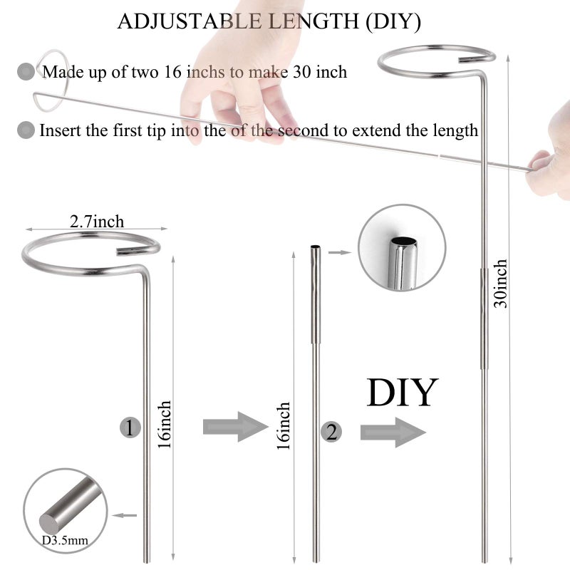 RAIKEDR 30 Inch Or 16 InchPlant Stakes for Flowers - 5 Pack (DIY), Stainless Steel Garden Tall Single Stem Support Stake Plant Cage Support Rings with Adjustable Height Fit Flowers, Plant Stable - Image 2